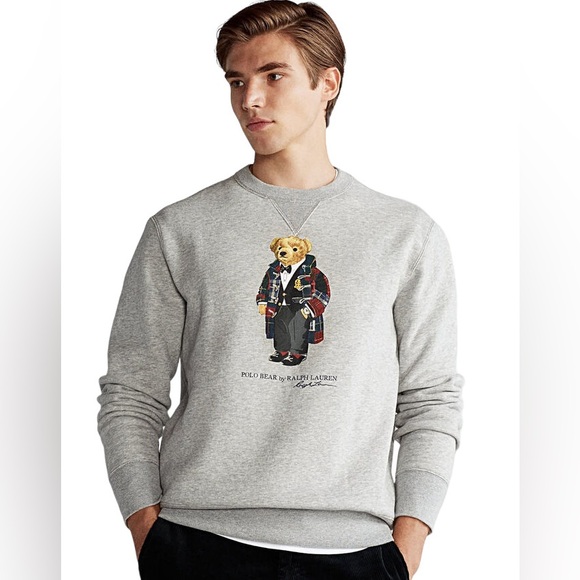 Polo Ralph Lauren Grey Duffle Coat Bear Graphic Fleece Sweatshirt Sweater XXL - Picture 1 of 4